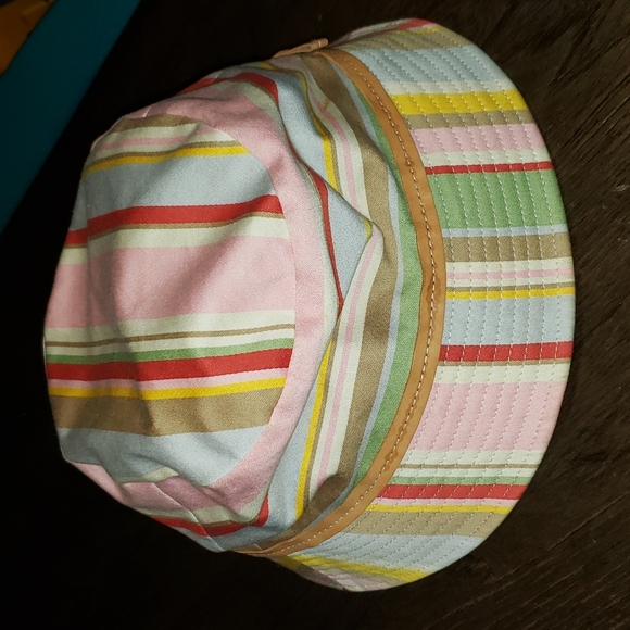 New Coach Stripe Leather Bow Trim Bucket Hat P/Small - Picture 7 of 13